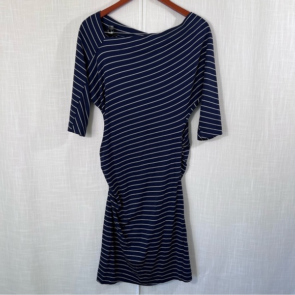 Club Monaco NWT Galora Navy Blue Striped Cotton Modal Dress Size M - Picture 8 of 13
